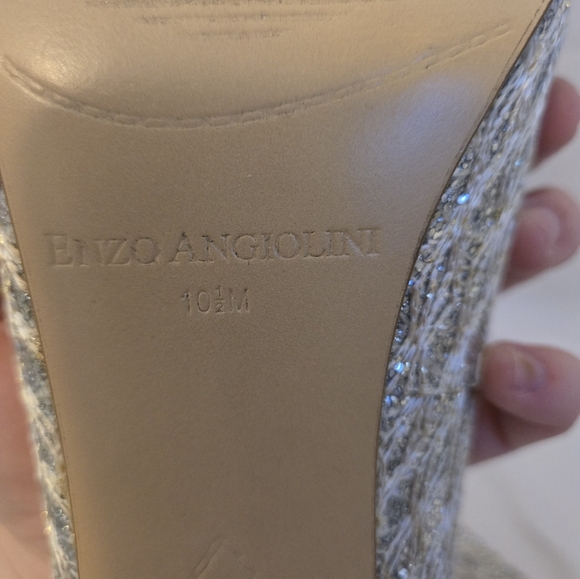 Enzo Angiolini Silver Sparkle Peep Toe Heels | Size 10.5 - Picture 7 of 8